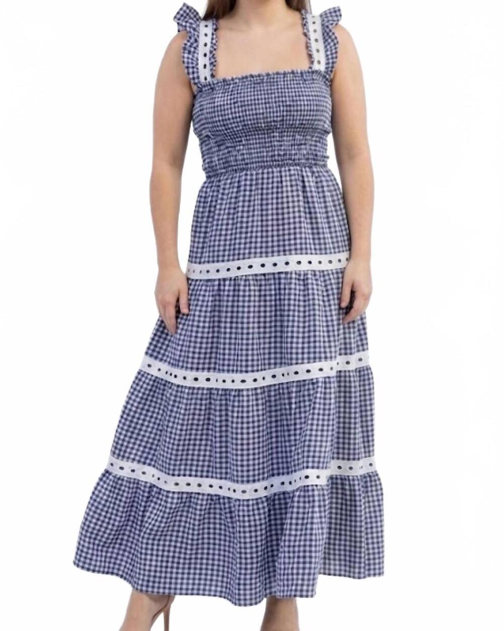 NEW BLUE B midnight picnic smocked maxi dress in navy/ ivory